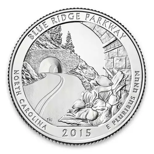 2015 America the Beautiful 5oz Silver - Blue Ridge Parkway, NC with OGP