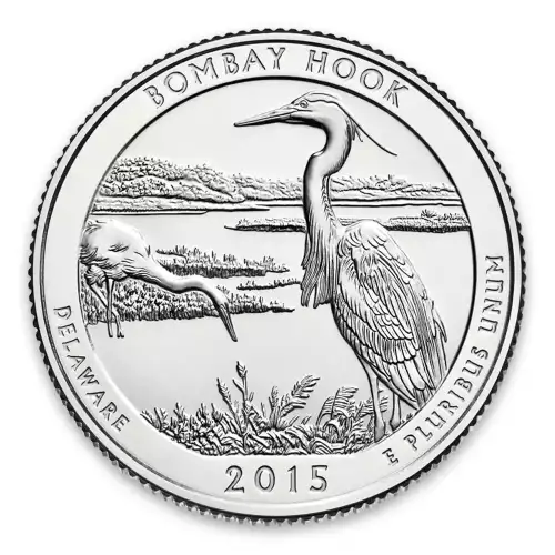 2015 America the Beautiful 5oz Silver - Bombay Hook National Wildlife Refuge, DE with OGP